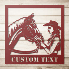 Load image into Gallery viewer, Cowgirl With Horse Metal Wall Art