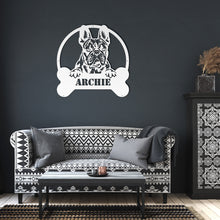 Load image into Gallery viewer, French Bulldog Peeking Bone Circle Frame Metal Wall Art