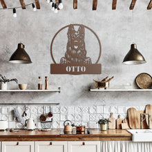 Load image into Gallery viewer, Longhaired Peeking German Shepherd Monogram Metal Wall Art