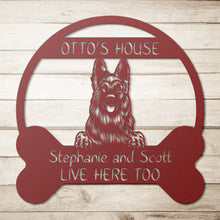 Load image into Gallery viewer, Longhaired Peeking German Shepherd's House Metal Wall Art