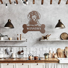 Load image into Gallery viewer, Peeking Dachshund Bone Metal Wall Art