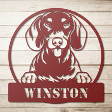 Load image into Gallery viewer, Peeking Dachshund Circle Frame Metal Wall Art