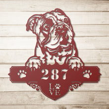 Load image into Gallery viewer, Peeking English Bulldog Metal Address Sign