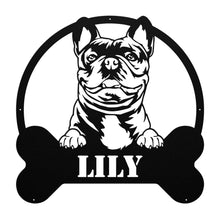 Load image into Gallery viewer, Peeking French Bulldog Bone Circle Frame Metal Wall Art