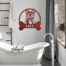 Load image into Gallery viewer, Peeking French Bulldog Bone Circle Frame Metal Wall Art
