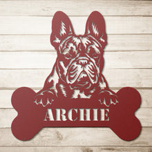 Load image into Gallery viewer, Peeking French Bulldog Bone Metal Wall Art