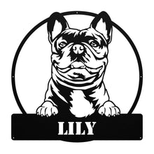 Load image into Gallery viewer, Peeking French Bulldog Circle Frame Metal Wall Art