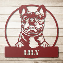 Load image into Gallery viewer, Peeking French Bulldog Circle Frame Metal Wall Art