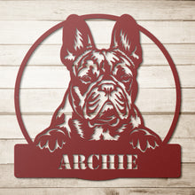 Load image into Gallery viewer, Peeking French Bulldog Circle Frame Metal Wall Art