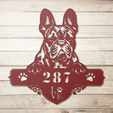 Load image into Gallery viewer, Peeking French Bulldog Metal Address Wall Art