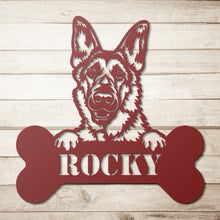 Load image into Gallery viewer, Peeking German Shepherd Bone Metal Wall Art