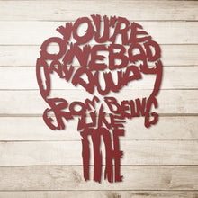 Load image into Gallery viewer, Punisher Skull Text Metal Wall Art