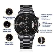Load image into Gallery viewer, Happy Valentine's Day To My Trophy Husband Engraved Design Black Chronograph Watch