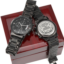 Load image into Gallery viewer, Happy Valentine's Day To My Trophy Husband Engraved Design Black Chronograph Watch