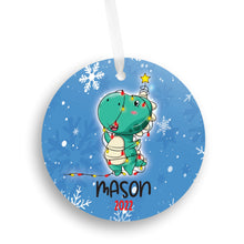 Load image into Gallery viewer, Personalized Boys Dinosaur Christmas Ornament
