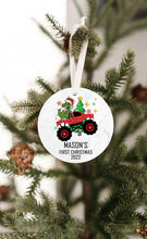 Load image into Gallery viewer, Baby's First Christmas Ornament - Personalized First Christmas Dinosaur Monster Truck Ornament - Custom Baby Boy Truck Ornament