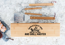 Load image into Gallery viewer, World's Best Dad And Grill Master Father's Day Bamboo BBQ Set
