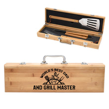Load image into Gallery viewer, World's Best Dad And Grill Master Father's Day Bamboo BBQ Set