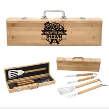 Load image into Gallery viewer, King Of The Grill Personalized Bamboo BBQ Set