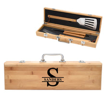 Load image into Gallery viewer, Personalized Monogram Bamboo BBQ Set