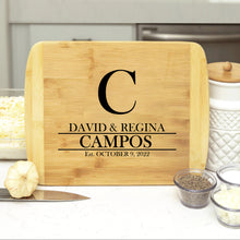 Load image into Gallery viewer, Personalized Wedding Name Bamboo Cutting Board