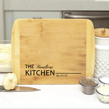 Load image into Gallery viewer, Personalized Family Kitchen Engraved Bamboo Cutting Board