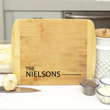 Load image into Gallery viewer, Personalized Family Name Engraved Bamboo Cutting Board