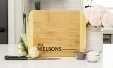 Load image into Gallery viewer, Personalized Family Name Engraved Bamboo Cutting Board