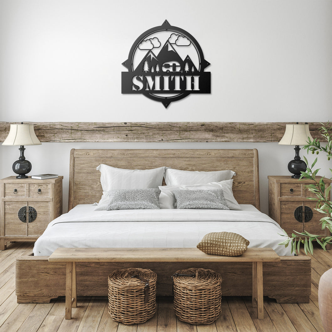 Compass Camping Monogram Metal Wall Art