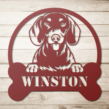 Load image into Gallery viewer, Dachshund Bone Circle Frame Metal Wall Art
