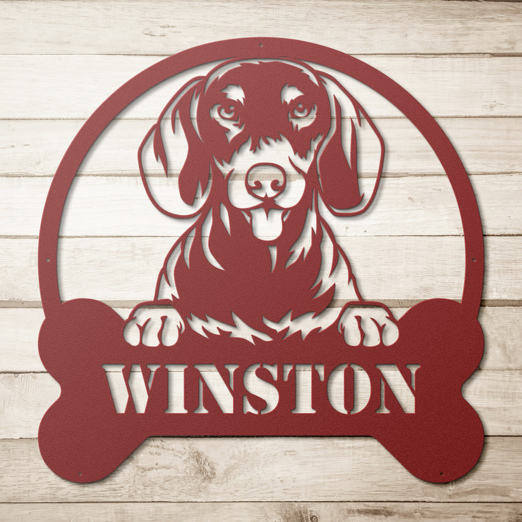Dachshund Bone Circle Frame Metal Wall Art