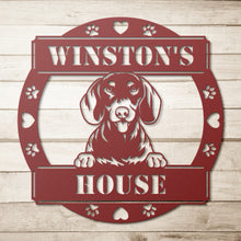 Load image into Gallery viewer, Peeking Dachshund&#39;s House Metal Wall Art
