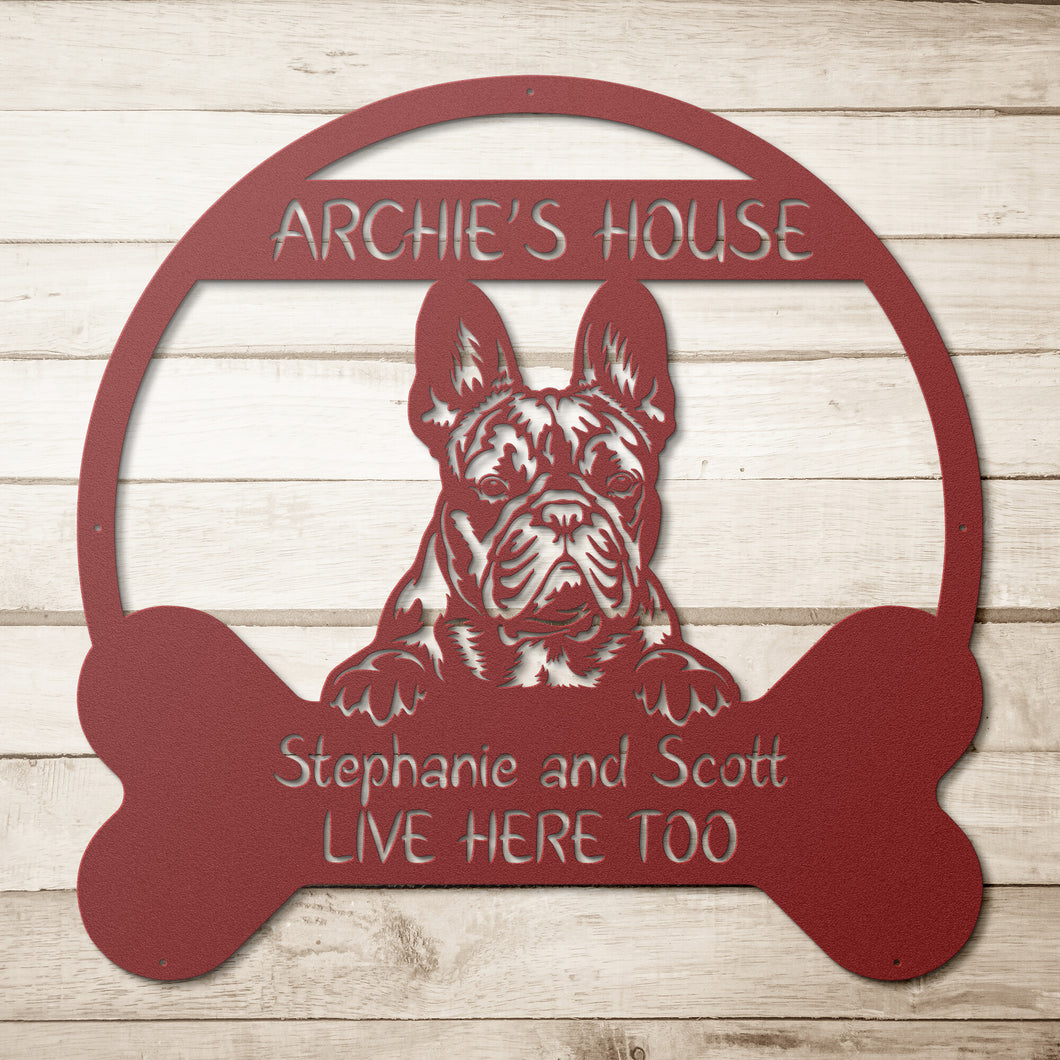 Peeking French Bulldog's House Metal Wall Art