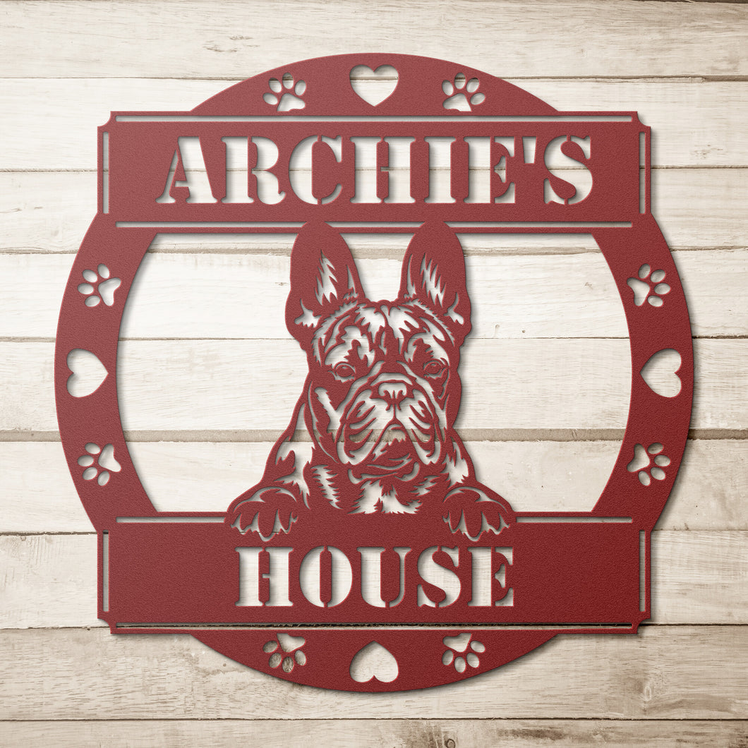 Peeking French Bulldog's House Metal Wall Art