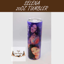 Load image into Gallery viewer, Selena Inspired/Purple Photo 20 ounce Skinny Tumbler
