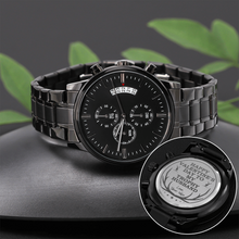 Load image into Gallery viewer, Happy Valentine&#39;s Day To My Trophy Husband Engraved Design Black Chronograph Watch
