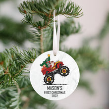 Load image into Gallery viewer, Baby&#39;s First Christmas Ornament - Personalized First Christmas Monster Truck Ornament - Custom Baby Boy Truck Ornament
