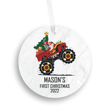 Load image into Gallery viewer, Baby&#39;s First Christmas Ornament - Personalized First Christmas Monster Truck Ornament - Custom Baby Boy Truck Ornament
