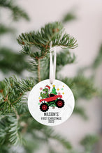 Load image into Gallery viewer, Baby&#39;s First Christmas Ornament - Personalized First Christmas Dinosaur Monster Truck Ornament - Custom Baby Boy Truck Ornament
