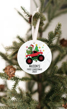 Load image into Gallery viewer, Baby&#39;s First Christmas Ornament - Personalized First Christmas Dinosaur Monster Truck Ornament - Custom Baby Boy Truck Ornament
