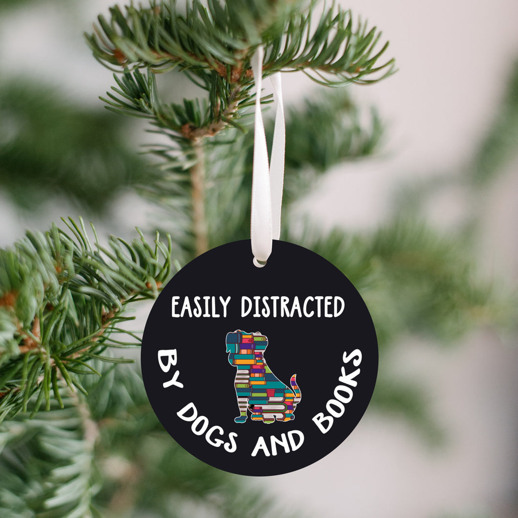 Easily Distracted By Dogs And Books Christmas Ornament - Get 30% OFF + FREE Shipping When You Order 10 Or More