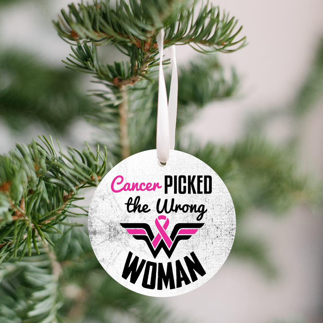 Cancer Picked The Wrong Woman Christmas Ornament - Get 30% OFF + FREE Shipping When You Order 10 Or More.