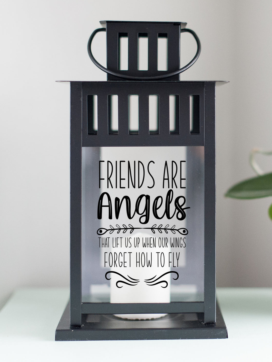 Best Friend Gift, Friends Are Angels That Lift Us Up Lantern - Black