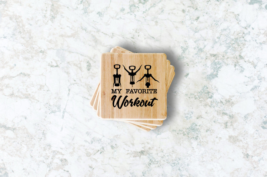 My Favorite Workout Wine Bamboo Coasters