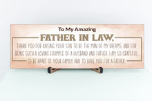 Load image into Gallery viewer, To My Amazing Father-In-Law Father&#39;s Day Sign
