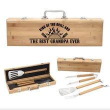 Load image into Gallery viewer, King Of The Grill And Best Grandpa Father&#39;s Day Bamboo BBQ Set
