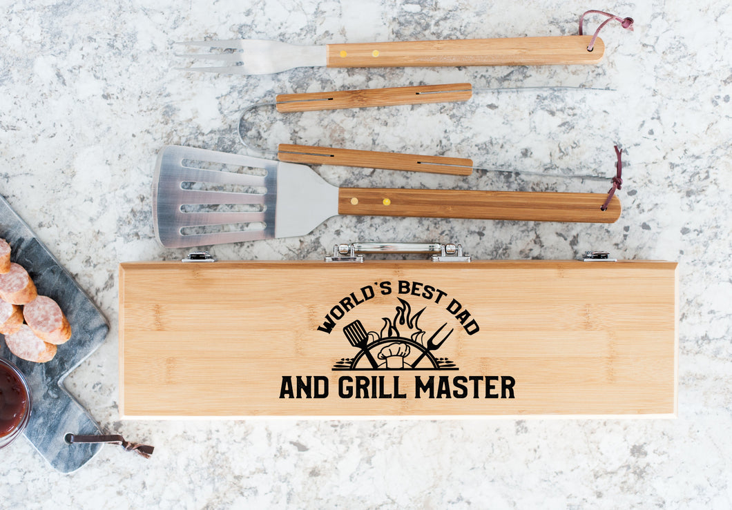 World's Best Dad And Grill Master Father's Day Bamboo BBQ Set