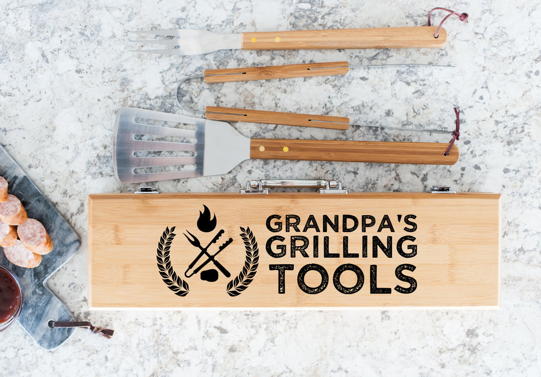 Grandpa's Grilling Tools Father's Day Bamboo BBQ Set