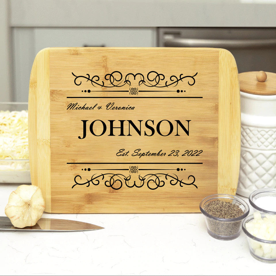 Personalized Wedding Date Bamboo Two Tone Cutting Board