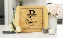 Load image into Gallery viewer, Personalized Wedding Name &amp; Date Bamboo Cutting Board
